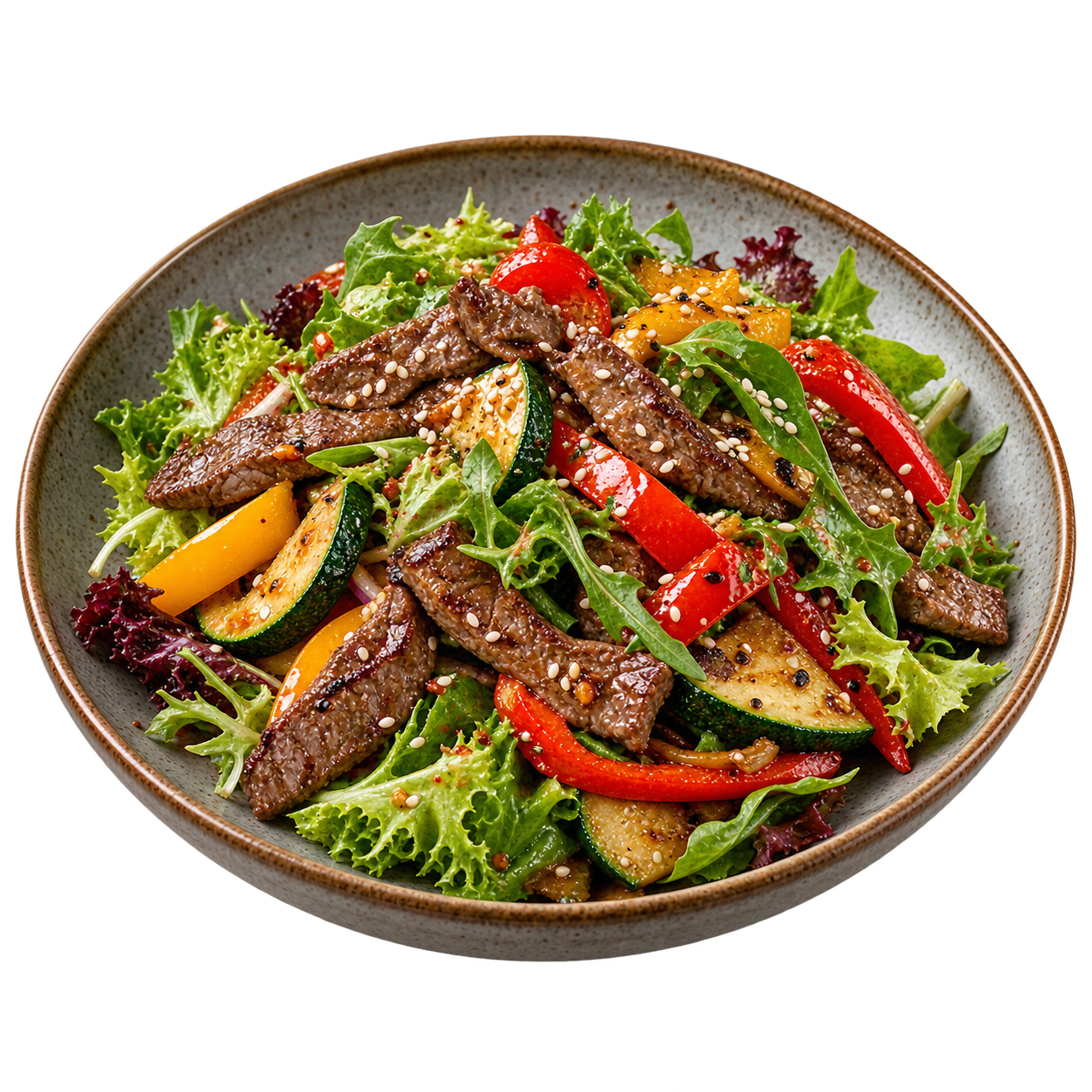 Теплый салат с говядиной и овощами